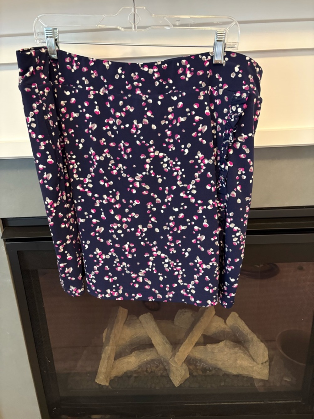 Chico's Navy Mini Skort with Pink and White Floral Dots, Size 3(16-18)